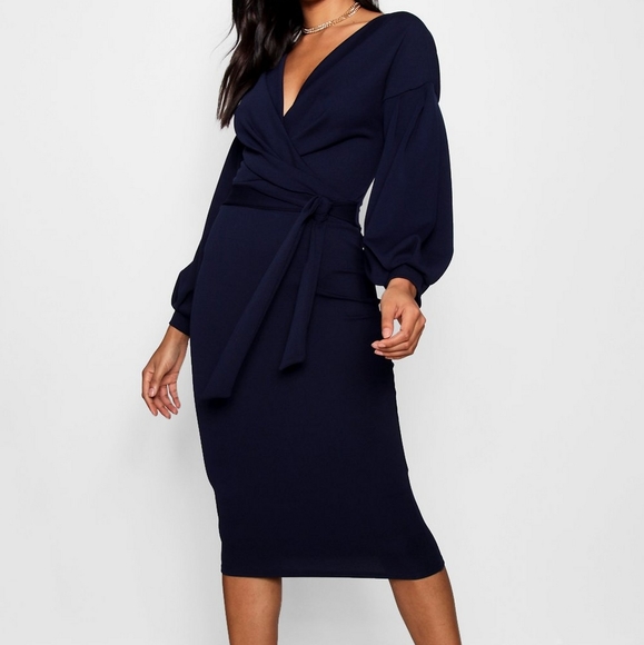 wrap midi bodycon dress